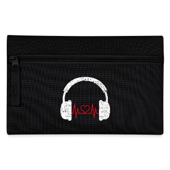 Kopfhörer Herzschlag DJ Musik Geschenk Shirt - Federtasche - Schwarz - Vorne