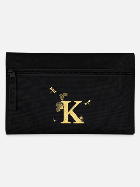 Buchstabe k Goldene Glitzerlibelle - Geschenkidee - Federtasche - Schwarz