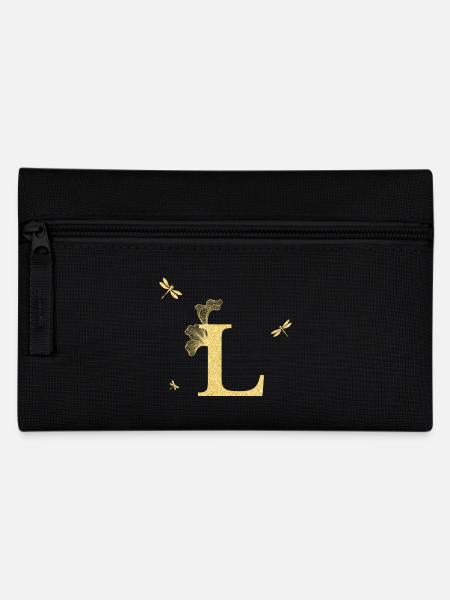 Buchstabe l Goldene Glitzerlibelle - Geschenkidee - Federtasche - Schwarz