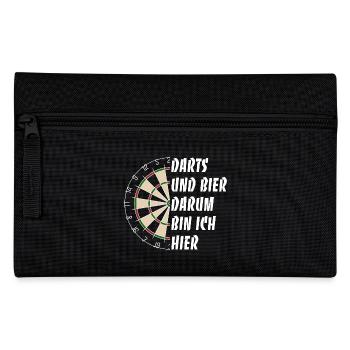Darts und Bier darum bin ich hier - Dart Spruch - Federtasche - Schwarz - Vorne