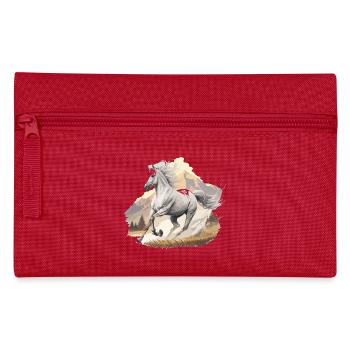 Hoch springendes Pferd in Berglandschaft - Federtasche - Rot - Vorne