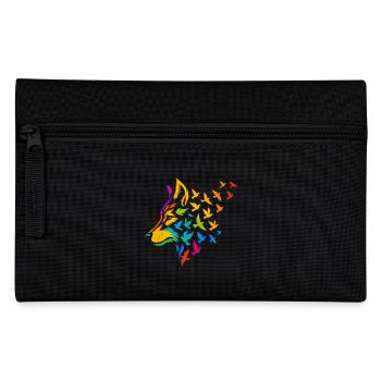 Tête de loup colorée avec des oiseaux volants - Trousse - noir - Devant