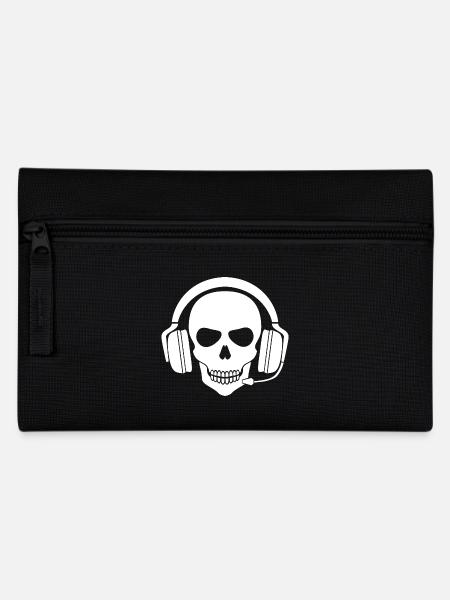 Gamer Skull with Headset (White) - Pencil Case - black