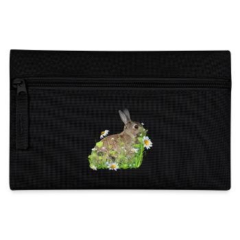 Rabbit White Flowers - Pencil Case - black - Front