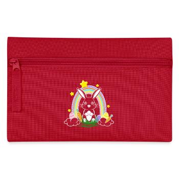 Osterhase Hase mit Regenbogen und Ostereier - Federtasche - Rot - Vorne