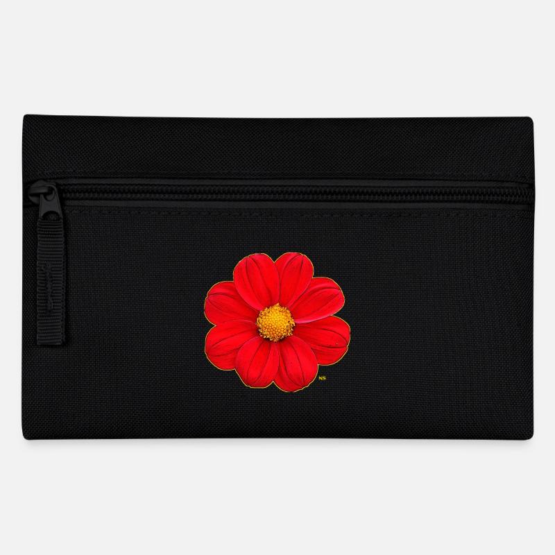 Rote Blume mit gelbem Herz - Federtasche - Schwarz