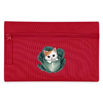 Kitten Peeking from Cabbage Leaf - Pencil Case - red - Front