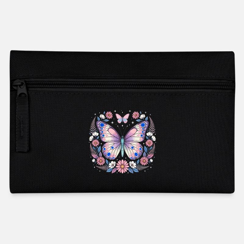 Papillon pastel dans une couronne de fleurs - Trousse - noir