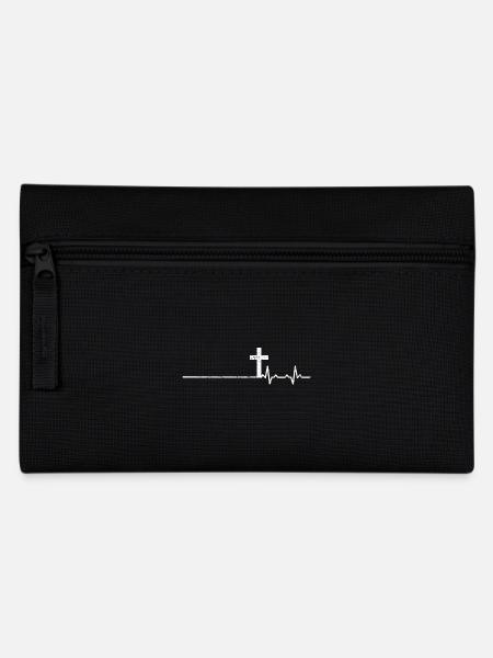 Glaube Herzschlag kirche geschenk pfarrer kreuz - Federtasche - Schwarz