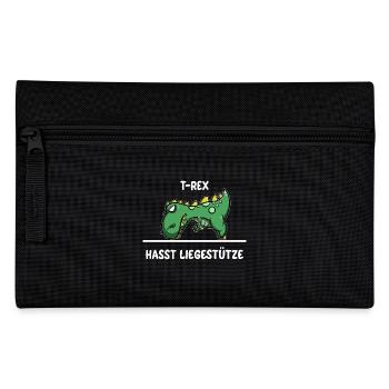 T-Rex hasst Liegestütze - Dinosaurier, Dino Shirt - Federtasche - Schwarz - Vorne