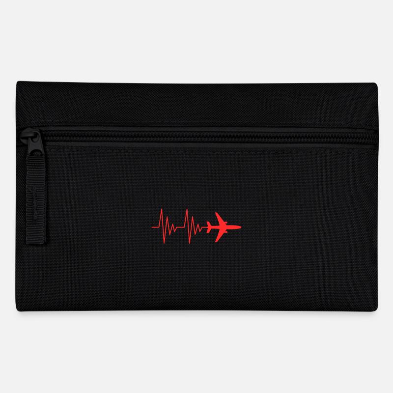 Flugzeug Pilot EKG Liebe Herzschlag Rot - Federtasche - Schwarz