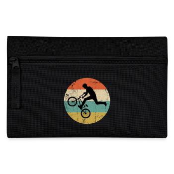 BMX Stunt Silhouette auf Retro Streifen - Federtasche - Schwarz - Vorne