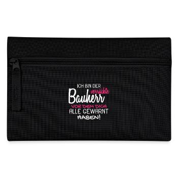 Bauherr Bauherren Baubeginn Hausbau Geschenk - Federtasche - Schwarz - Vorne