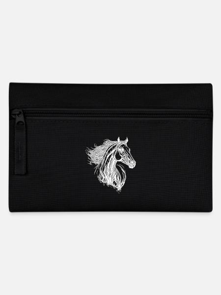 Hengst mit eleganter Mähne im Wind Pferde Porträt - Federtasche - Schwarz