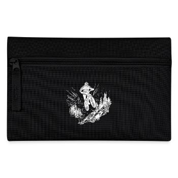 Mountain bikers with bike up the mountain - Pencil Case - black - Front
