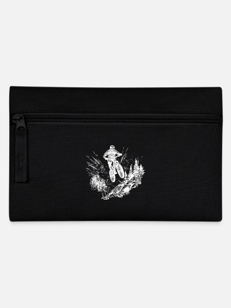 Mountain bikers with bike up the mountain - Pencil Case - black