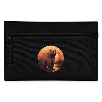 Retro sunset bear in Canadian forest - Pencil Case - black - Front