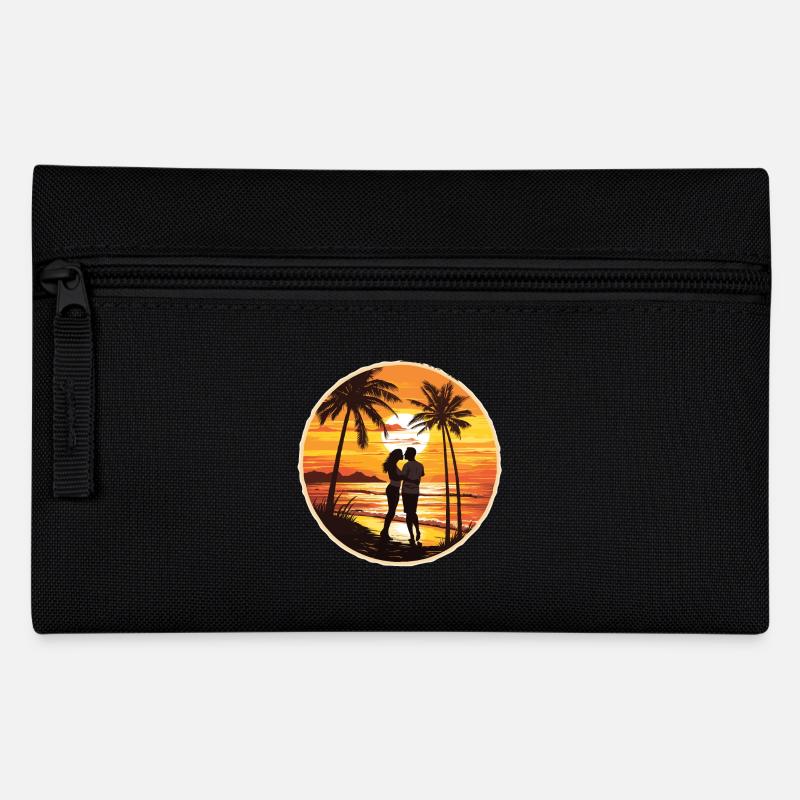 Strand Insel Meer Sonnenuntergang - Federtasche - Schwarz