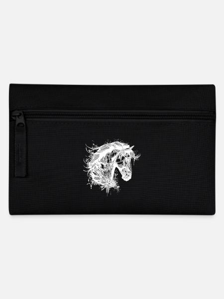 Eleganter Hengst mit Mähne in Blumen Tattoo - Federtasche - Schwarz