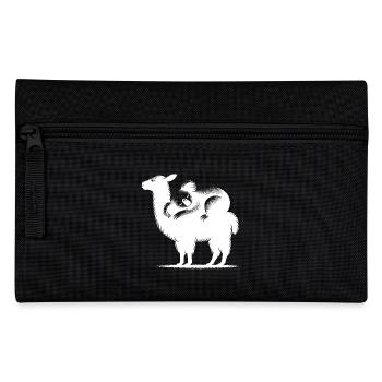 Knuffiges Lama mit chillendem Koala auf dem Rücken - Federtasche - Schwarz - Vorne