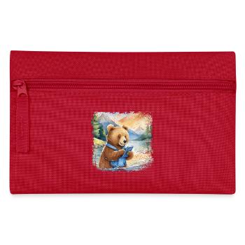 Mignon jeune ours brun avec téléphone portable - Trousse - rouge - Devant