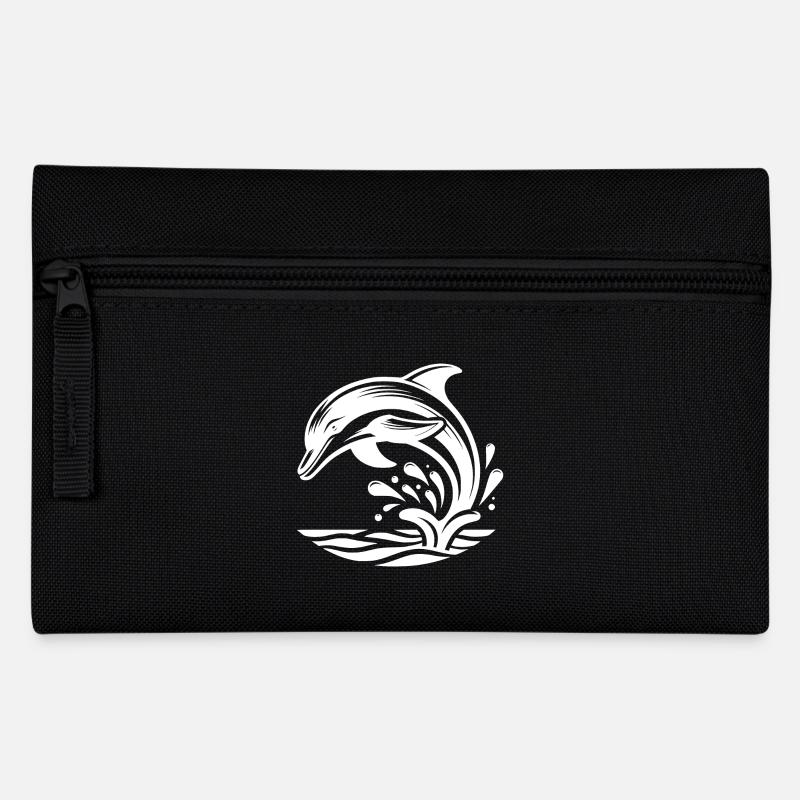 Eleganter Springender Tattoo Delfin - Federtasche - Schwarz