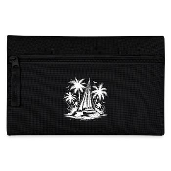 Palm trees with double hull catamaran sailboat - Pencil Case - black - Front