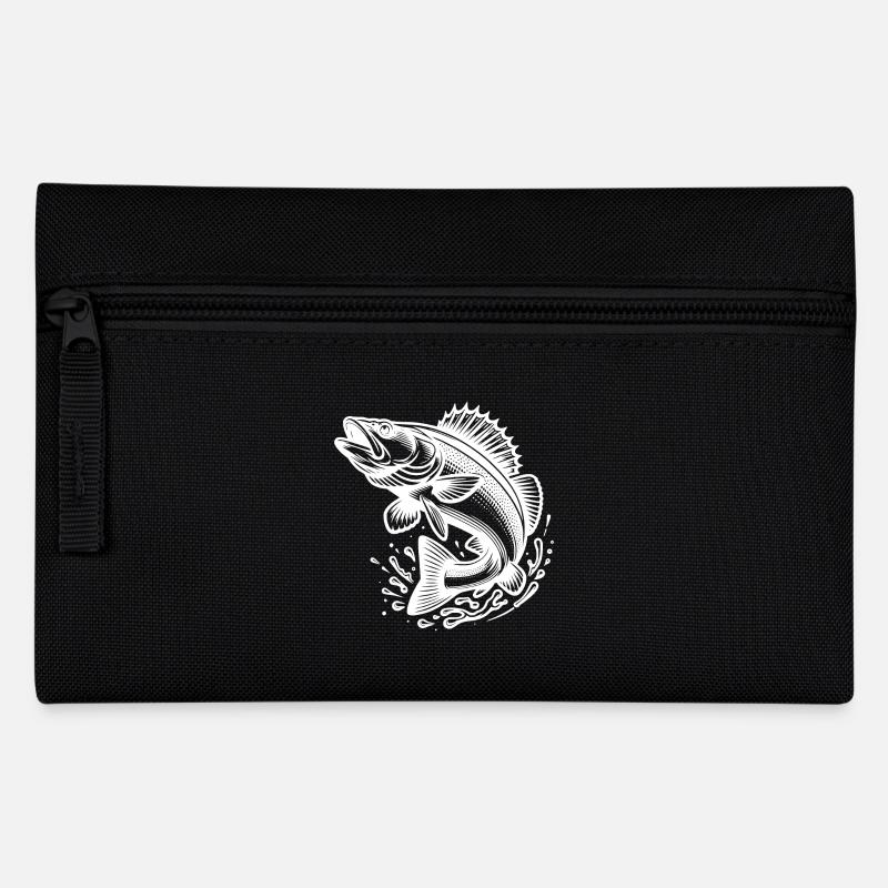 Großer springender Zander Fisch - Federtasche - Schwarz