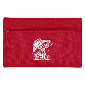 Eleganter springender Zander Raubfisch - Federtasche - Rot - Vorne