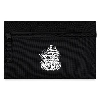Anchor steering wheel sailing ship in heavy seas - Pencil Case - black - Front