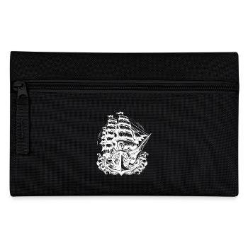 Sailing Ship with Set Sails Anchor Steering Wheel - Pencil Case - black - Front