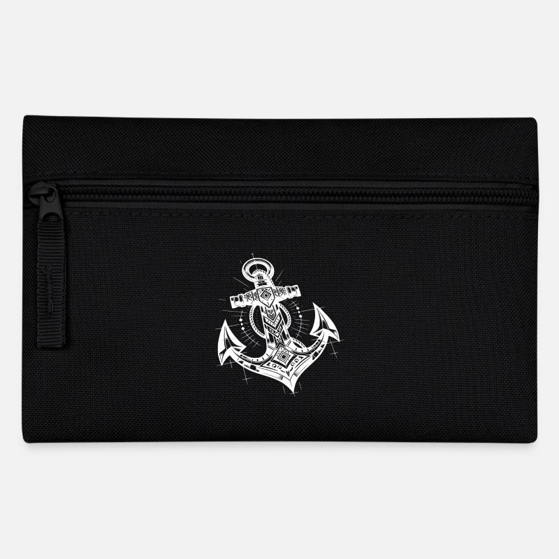 Kunstvoller Anker im eleganten Tattoo Style - Federtasche - Schwarz