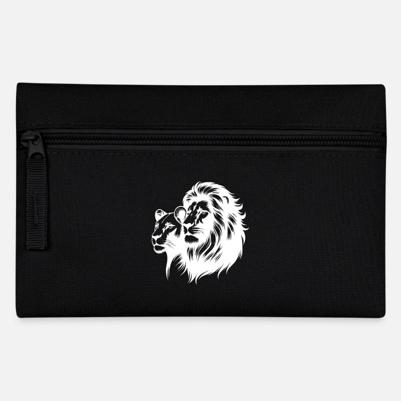 Stolzer Löwen mit Löwin Tattoo Style Porträt - Federtasche - Schwarz