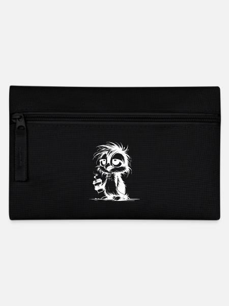 Verwuschelter müder Pinguin mit Kaffeebecher - Federtasche - Schwarz
