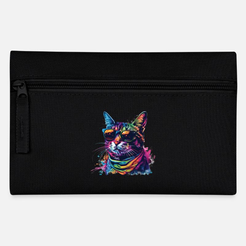 Regenbogen Graffiti Katze mit Sonnenbrille - Federtasche - Schwarz
