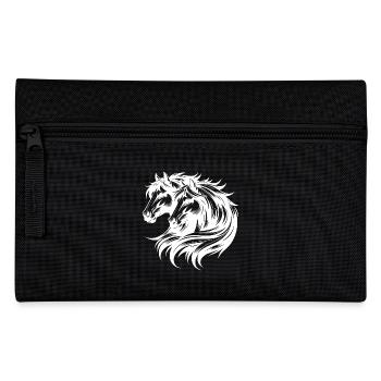 Zwei Pferdeköpfe mit eleganter schöner Mähne - Federtasche - Schwarz - Vorne