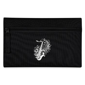 Saxophon mit schwebenden Musik Noten - Federtasche - Schwarz - Vorne