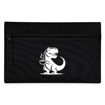 T-Rex mit Kaffeetasse grimmiger Koffein Dino - Federtasche - Schwarz - Vorne
