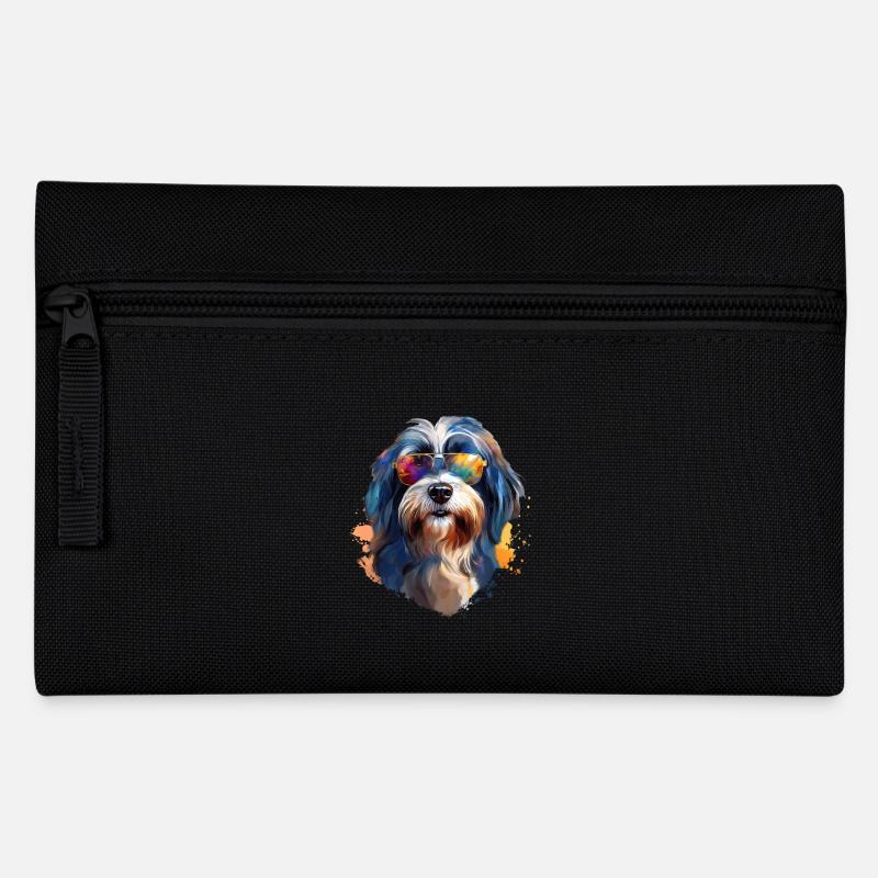 Tibet Terrier mit Sonnenbrille - Federtasche - Schwarz