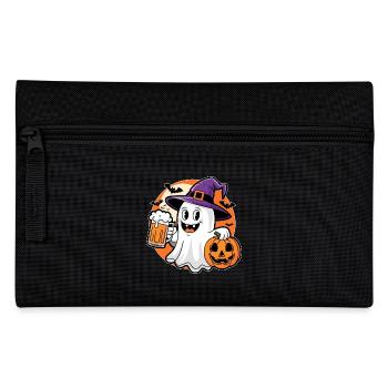 Halloween Geist mit Bier und Kürbis - Federtasche - Schwarz - Vorne