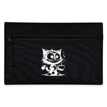 Lustig grinsende Katze mit Kaffeetasse - Federtasche - Schwarz - Vorne