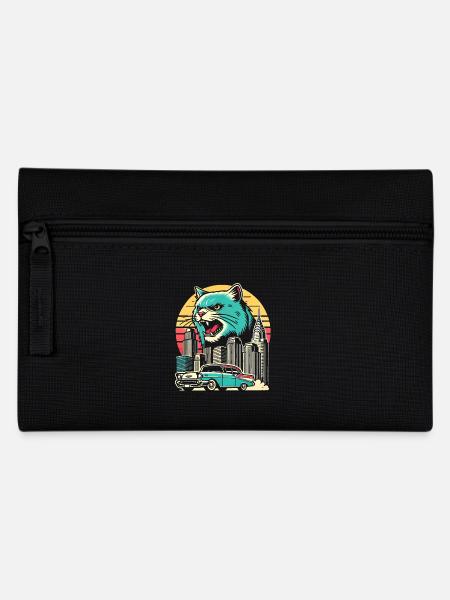 Fierce Cat Over City Retro Desin - Federtasche - Schwarz