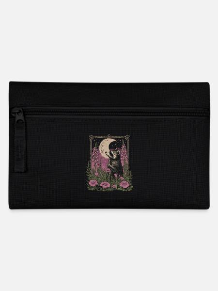 Waschbär Blumen Mond Vintage Cottagecore - Federtasche - Schwarz