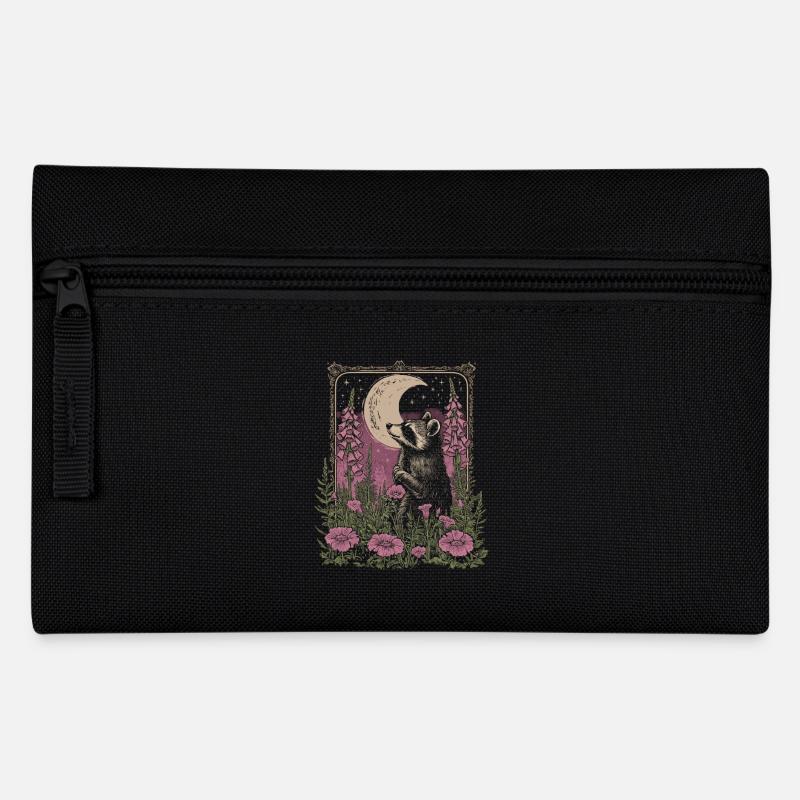 Waschbär Blumen Mond Vintage Cottagecore - Federtasche - Schwarz