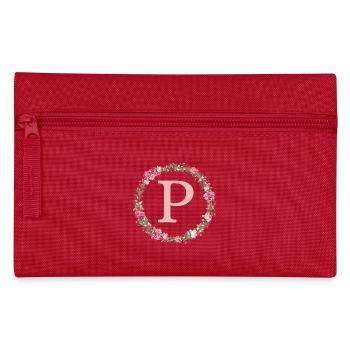 P Monogram, Couronne de fleurs, Personnalisable - Trousse - rouge - Devant