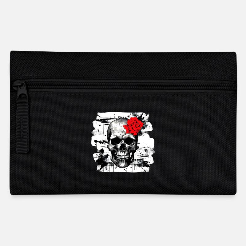 Totenschädel Tattoo Heavy Metal Rocker - Federtasche - Schwarz