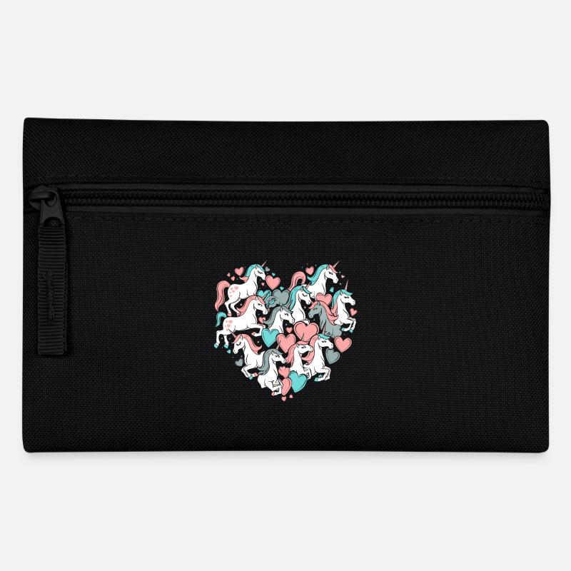 Einhorn Einhörner Herz Herzform Liebe Bunt Süß - Federtasche - Schwarz