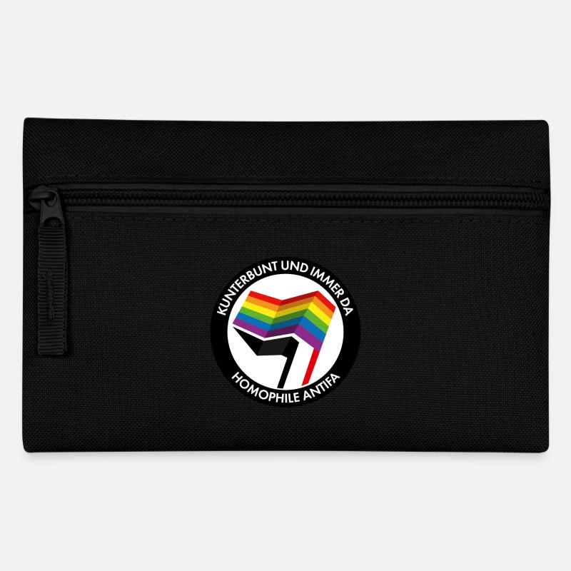 Kunterbunt und immer da – homophile Antifa - Federtasche - Schwarz