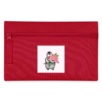 Niedlicher Pinguin mit Pfingstrose - Federtasche - Rot - Vorne