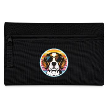 Sonnenbrillen-Hund im Retro-Streifenlook - Federtasche - Schwarz - Vorne